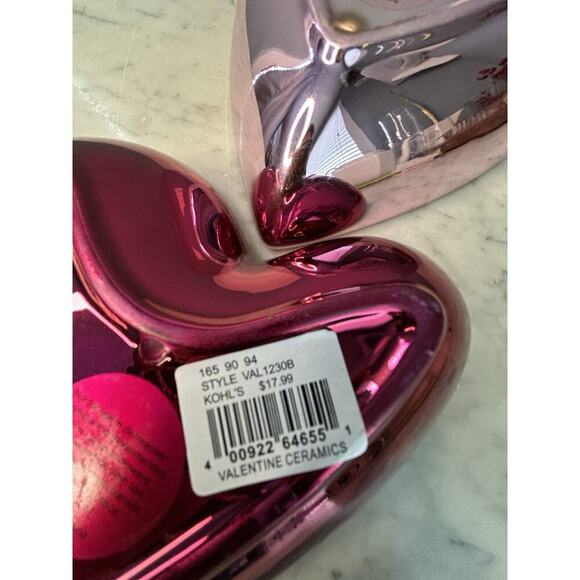 (2) NWT Heart Candy Dish Shiny Pink Red Metallic Bowls Valentines Kohls MSRP $36 - Picture 3 of 12